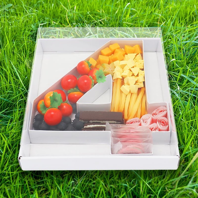 WENPACK 12.5" Cardboard Number Shaped Mache Strawberries Fillable Sweets Candy Box with Clear Lid (White, 4) - Image 2